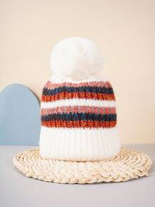 1 chiếc mũ trượt tuyết dệt kim phong cách Y2K Unisex có tua rua, nhiều kiểu mũ len ấm áp cho mùa đông ngoài trời thường ngày, thích hợp để đi làm hàng ngày - Màu be - Xem 6