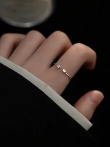 1 件 925 纯银简约方形水晶可调节开口戒指，金色/银色男女通用婚礼珠宝礼物 - 鑽石 - 查看 10