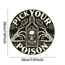 1件“选择你的毒药”复活节标牌：复古圆形金属牌匾，墙面装饰，悬挂式标牌，心理象征，适用于家居、餐厅、酒吧、咖啡馆、门、庭院、车库墙面装饰（7.8英寸 x 7.8英寸），孔位随机