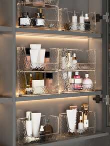 1 件装镜面橱柜收纳盒，化妆品收纳盒，适用于化妆品、口红、浴室梳妆台台面收纳盒 - 透明 - 查看 1