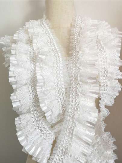 1pc Elastic Lace Wave Ruffle Lolita Dress Decoration Hollow Out Clothing Fabric For Clothing Cuff, Skirt, Fairy Dress Hem, Etc