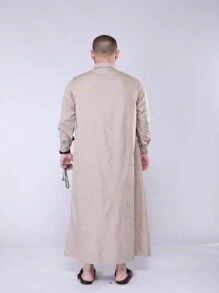 Arabia Style Long Sleeve Men Robe With Standing Collar - Beige - View 4