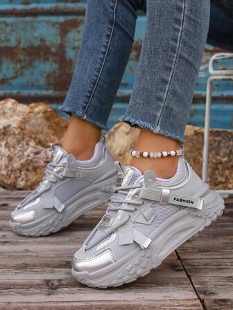 Scarpe da ginnastica con suola spessa, scarpe sportive autunnali da donna, scarpe sportive con platform, sneaker platform traspiranti in rete, scarpe con platform da donna, scarpe sportive tinta unita, scarpe casual con platform da donna