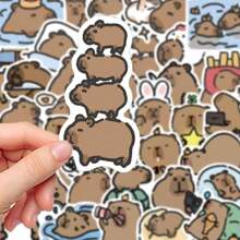 Set de 62 pegatinas de dibujos animados de Capibara aptas para botellas de agua, bolsas de regalo, cuadernos, tabletas, decoración de autos, decoración DIY de teléfonos, decoración de muebles, Navidad, Halloween, decoración de fiestas, regalos de vacaciones (color y patrón aleatorios)