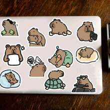 Set de 62 pegatinas de dibujos animados de Capibara aptas para botellas de agua, bolsas de regalo, cuadernos, tabletas, decoración de autos, decoración DIY de teléfonos, decoración de muebles, Navidad, Halloween, decoración de fiestas, regalos de vacaciones (color y patrón aleatorios)