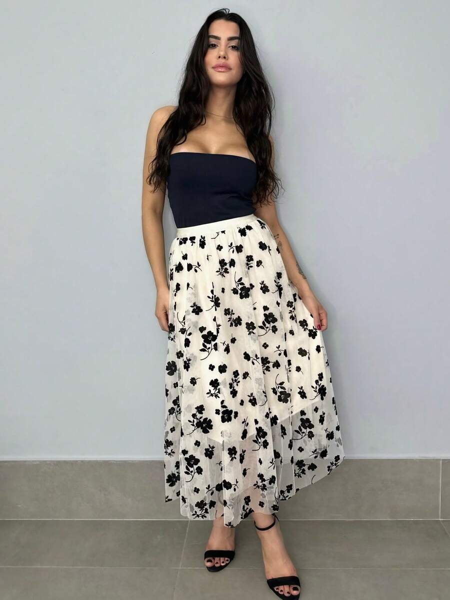 Women's Printed Skirt - Màu be - Xem 1