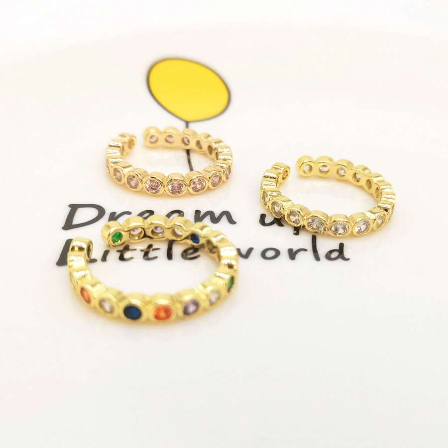 1pc Copper Plated Gold Color Cubic Zirconia Simple Open Ring for Sale