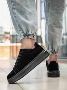 Men's Simple Style Black Personalized Patchwork Comfortable Breathable Casual Sports Shoes, Elegant Low-Top Sneakers For Outdoor/Casual Wear, Couples Shoes