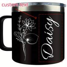 Custom Stainless Steel Vacuum Cup With Flower Pattern, Can Be Personalized With Name, Handles, Lid, Keeps Drinks Hot/Cold, Traveling Tumbler, Birthday/Couples Gift, Car Cup