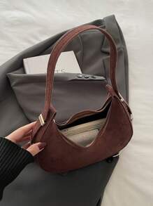 Túi đeo vai da lộn cổ điển, khóa kéo - Túi xách thời trang hình lưỡi liềm dành cho nữ, thích hợp để đi làm, du lịch và mua sắm - Cà phê nâu - Xem 6