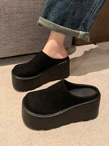 9 厘米厚底露趾拖鞋，女士一脚蹬平底凉鞋，2025 年春秋季新品 - 黑色 - 查看 6