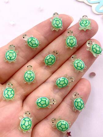 30 piezas de resina de 8*12mm Tortuga 3D colorida plana de fondo Rhinestone Scrapbook DIY Decoración de boda Aplicación Artesanía Accesorios de joyería Verano, Escuela