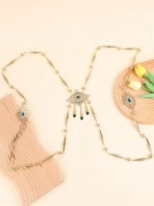 1 st guldfärgad strass infälld axelkedja, marockanska kvinnor Festival Body Chain smycken, brudaxelkedja, handgjord pärlbaksdekor, lämplig för bröllopsfest semestertillbehör