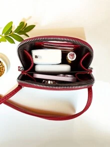 MIYIN Ví điện thoại thời trang có khóa kéo đôi Túi đeo chéo nhỏ có dây đeo vai có thể điều chỉnh cho hàng ngày, Túi đeo vai dập nổi vải lanh tối giản giản dị có khe cắm thẻ tín dụng để đựng thẻ tín dụng/thẻ căn cước/tiền/tiền mặt/điện thoại di động, Túi đựng điện thoại màu trơn nhẹ cho công việc đi lại đi làm mua sắm văn phòng cho phụ nữ, Ví điện thoại màu đỏ rượu vang cho nhân viên văn phòng - Đỏ - Xem 5