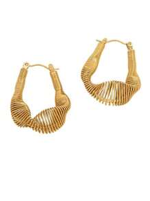 1 对时尚优雅扭曲不对称线圈设计 18k 镀金不锈钢耳环适合女性日常佩戴 - 金色 - 查看 6