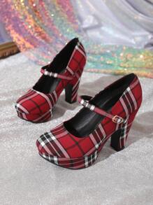 2024 New Round Toe Mary Jane Heels, Red Bridal Wedding Shoes For Petite Women With Platform