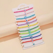 Bộ 12 chiếc/Bộ vòng tay trang trí mắt quỷ bằng đất sét và hạt cườm nhiều màu, thích hợp để đeo hàng ngày - Nhiều màu - Xem 2