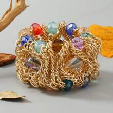 1 pieza Pulsera elástica de lujo y premium, estilo bohemio versátil adecuado para mujeres, bodas, fiestas, playas, reuniones, vacaciones