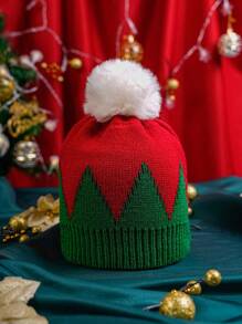 1 件男女通用 Y2K 风格拼色圣诞针织帽，百搭户外休闲冬季帽，适合日常通勤 - 針織帽 - 查看 2