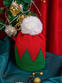 1 件男女通用 Y2K 风格拼色圣诞针织帽，百搭户外休闲冬季帽，适合日常通勤 - 針織帽 - 查看 3