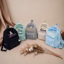 1 pièce Sac à dos décontracté pour femmes de style universitaire en velours côtelé personnalisé avec nom (rose), lettrage, multifonction, portable, grande capacité, minimaliste léger, loisirs, trajets, pour amie, femme, débutants et employés de bureau, enfants, amis, famille, copine, copain, elle, pour l'extérieur/les sorties/les voyages/la randonnée/le stade/les sports/l'escalade, pour les /les trajets/le travail/le bureau, accessoires de voyage