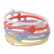 Bộ 5 chiếc/Bộ Vòng tay silicon nhiều lớp hình chữ thập màu Macaron, Vòng đeo tay sáng tạo cá nhân hóa cho trẻ em và người lớn, Màu ngẫu nhiên, Quà tặng Giáng sinh, Năm mới, Ngày lễ tình nhân - Nhiều màu - Xem 19