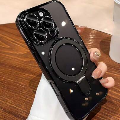 1个透明电镀防震硅胶手机壳，带金属滑盖支架/防震手机壳，TPU材质，兼容 15 Pro Max/16 Pro Max/16 Pro/11/12/13/14 Pro Max/14 Pro/13 Pro Max/16、17、17 Pro、17 Pro Max、S24、S24 Ultra、S25、S25 Ultra，支持无线磁吸充电