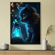Tranh in nghệ thuật vải canvas hình con bướm và mèo huỳnh quang màu xanh hiện đại - Trang trí tường không khung cho phòng ngủ, phòng khách và hành lang - Nhiều màu - Xem 2