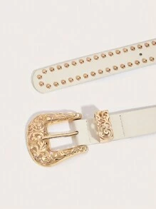 1 件西式铆钉装饰豹纹女士腰带，适合秋季、秋季、万圣节日常穿着 - 金色鉚釘皮帶 - 查看 32