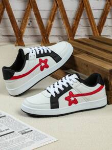 秋季星星装饰拼接黑白鞋百搭休闲舒适男士运动鞋低帮圆头系带平底男鞋圣诞节节日礼物男鞋 - 彩色 - 查看 2