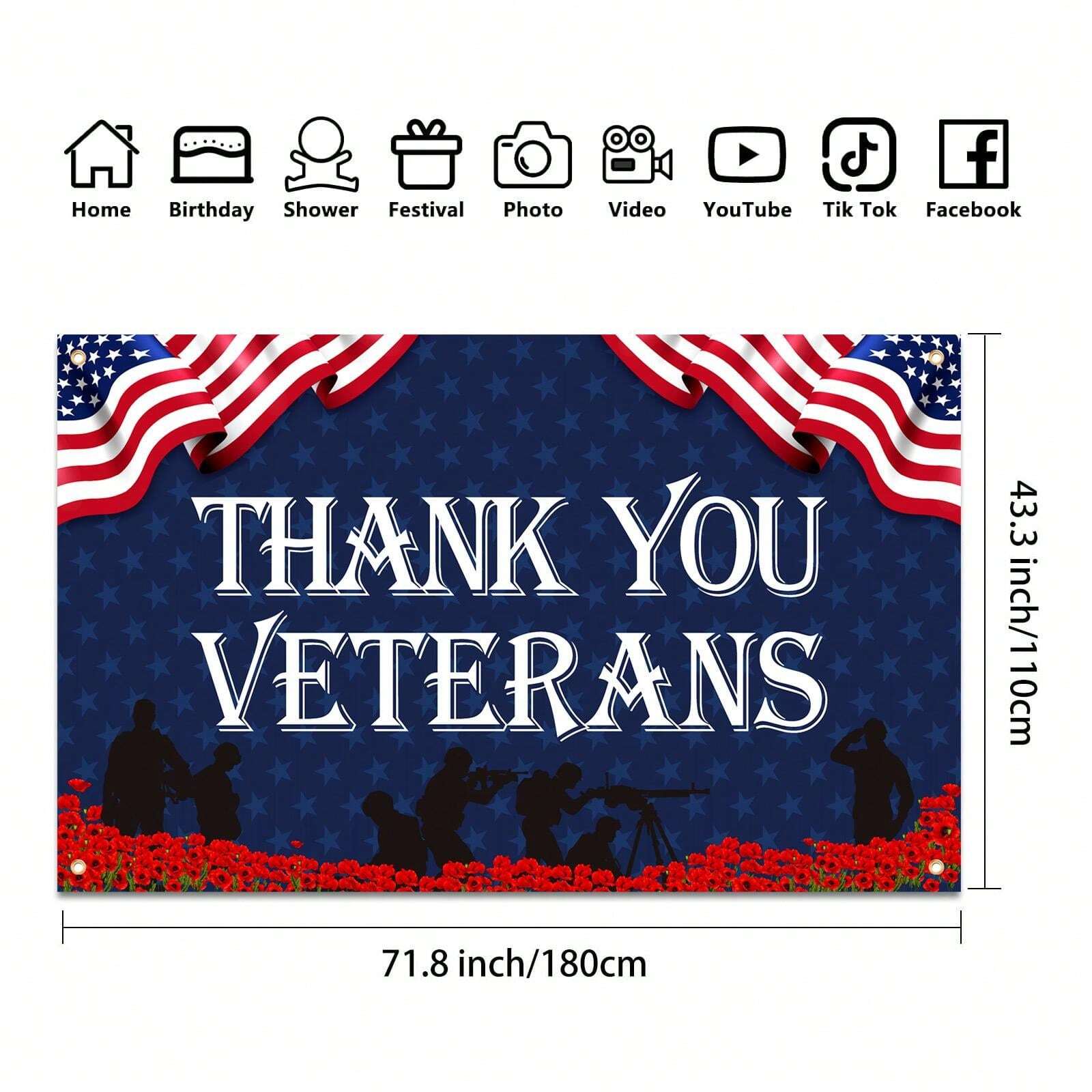 Thank You Veterans Banner Veterans Day Backdrop Memorial Day