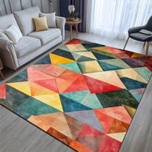 1 Pc, American Retro And Elegant Design, Rectangular Line Geometric Design Color Matching, Suitable For Living Room, Bedroom, Kitchen, Bathroom, Bathroom, Entrance Door, Courtyard, Four-Season Soft Floor Mat, Home Decoration Gifts Birthday Graduation