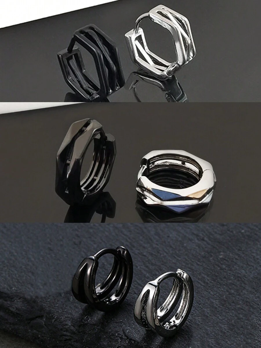 3 件套几何形状组合男士耳环，适合日常佩戴和圣诞节、新年、情人节、节日礼物