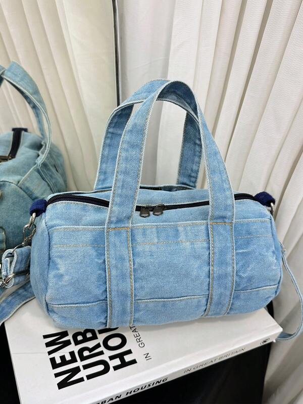 1 Peça Bolsa Transversal Retrô de Denim na Moda com Alça Ajustável. Bolsa de Ombro Minimalista de Cor Sólida. Sacola de Negócios. Bolsa Leve para Ir e Vir. Bolsa Elegante e Portátil para Mulheres. Bolsa Tiracolo Clássica. Bolsa para Celular