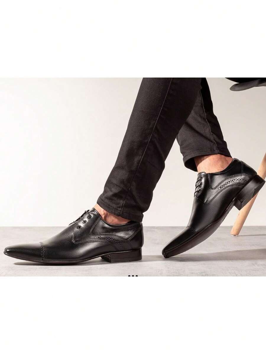 Men's Italian Style Dress Shoes Genuine Leather Black Brown Pointed Toe - màu đen - Xem 1
