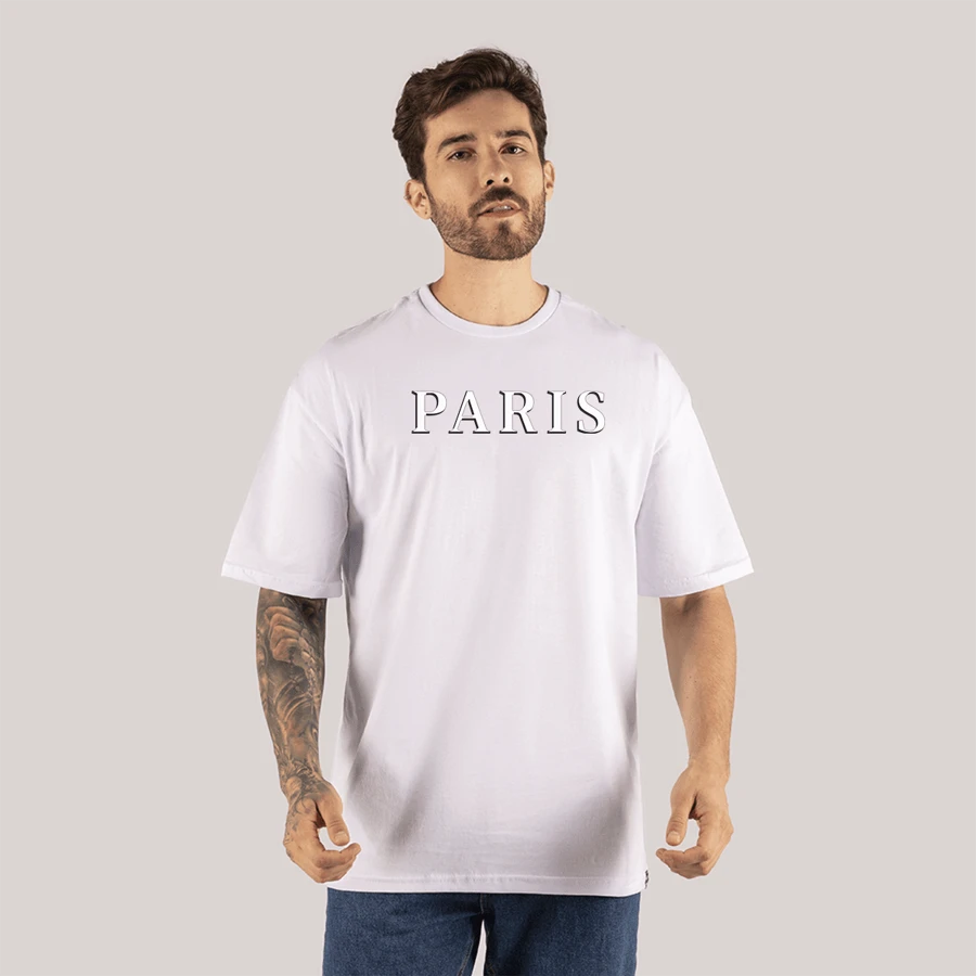 StreetWear T-Shirt Various Colors Oversize Sweatshirt Printed Paris Scrit - trắng - Xem 1