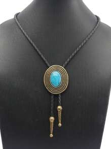 1 件蓝色珐琅猫眼奢华男士项链，西式 BOLO TIE 复古时尚吊坠项链，欧美复古风格，毛衣链配饰，男士圣诞礼物 - 波洛項鍊 - 查看 4