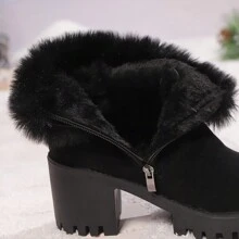 2024 New Black High Heel Side Zipper Short Snow Boots - Black - View 6