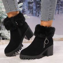 2024 New Black High Heel Side Zipper Short Snow Boots - Black - View 4