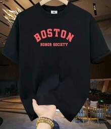 Men's T-Shirt Boston Shirt Women's Blouse Unisex 100% Cotton Round Neck New Release - màu đen - Xem 1