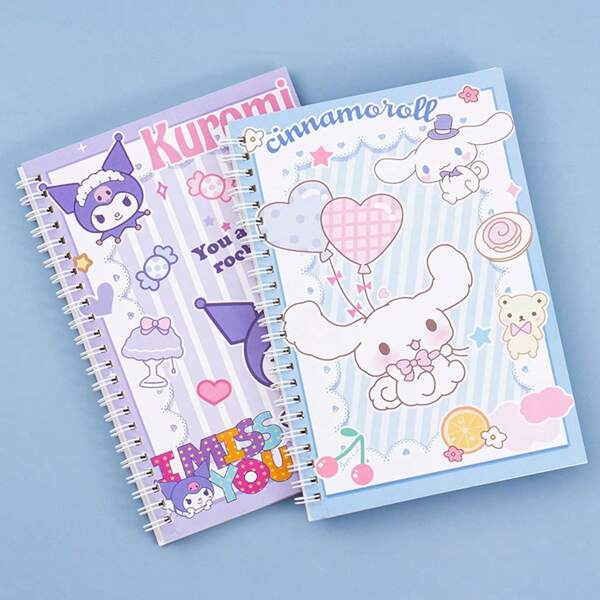 Sanrio Caderno espiral de 1 peça, desenho animado/design, espiral encadernado, caderno de alta qualidade para estudantes, diário, planejador, registro de escritório, estilo ins