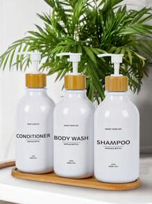 3 chai đựng dầu gội và dầu xả 16oz có thể nạp lại - Bộ 3 chai - Chai bơm đựng dầu gội, dầu xả, sữa tắm - Hộp nhựa rỗng có thể nạp lại để tắm, Trắng và đen, Khay tre Trang trí phòng tắm tại nhà Trang trí mùa thu Trở lại trường - trắng - Xem 3