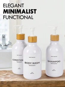 3 chai đựng dầu gội và dầu xả 16oz có thể nạp lại - Bộ 3 chai - Chai bơm đựng dầu gội, dầu xả, sữa tắm - Hộp nhựa rỗng có thể nạp lại để tắm, Trắng và đen, Khay tre Trang trí phòng tắm tại nhà Trang trí mùa thu Trở lại trường - trắng - Xem 2