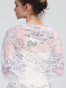 1pc Embroidered Beaded Floral Shawl, Elegant Solid Color Party Shawl, Luxurious Sequin Tassel Shawl, Handmade - Multicolor - View 12