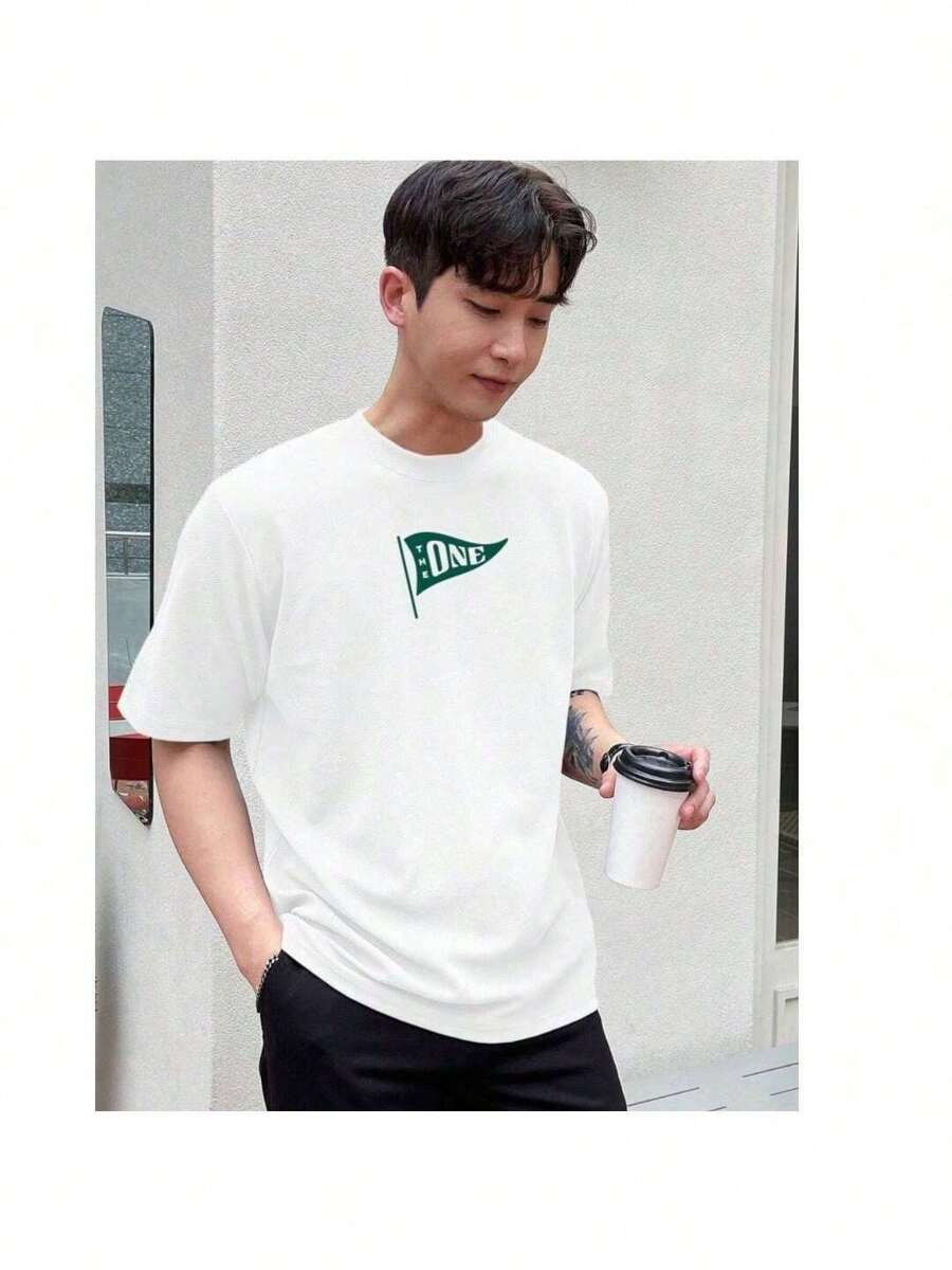 Men's Casual T-Shirt 100% Cotton The One Print Shirt Round Neck Blouse New Arrival - 白色 - 查看 1