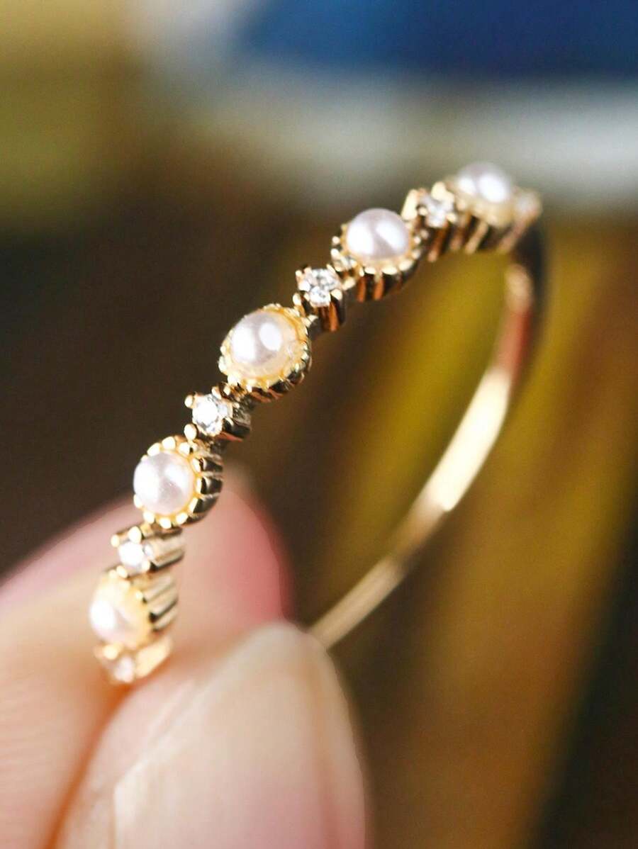 Exquisite Retro Versatile Mini Rhinestone Cultured Freshwater Pearl 925 Sterling Silver Ring, Suitable For Daily Wear, Gifts, Dates, Parties, Engagement, Wedding And Bridal Jewelry For Women - Pearl Ring - View 1