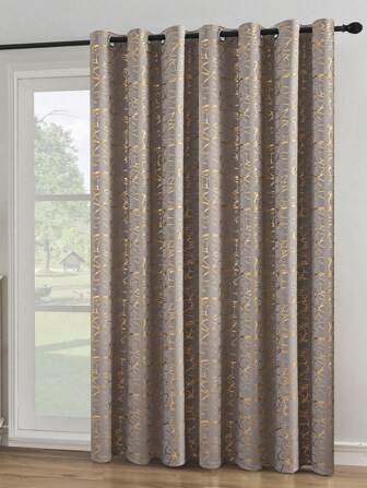 1pc Home Bedroom Living Room Portable Dustproof Curtain, Metallic Crackle Pattern Elegant Blackout Curtain