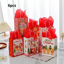 6/12 件红色圣诞礼品袋套装（含衬纸），可爱泰迪熊牛皮纸袋，适用于派对糖果、饼干、甜点、烘焙、咖啡、奶茶、外卖包装 - 紅色 - 查看 7