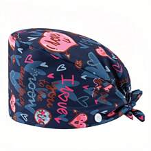 1 pieza Gorro de enfermera con estampado de carta de amor de poliéster para mujeres, antibacteriano y antipolvo, diseño de correa elástica ajustable, banda transpirable interior, gancho para la mascarilla, adecuado para médicos, enfermeras, salón de belleza, veterinaria y trabajadores de limpieza