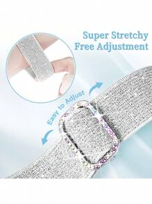 闪亮弹力尼龙表带，兼容 表带 38/40/41/42/44/45/46/49mm，亮片弹力尼龙表带，闪亮可爱亮片女士替换运动单圈腕带，兼容 Series Ultra/11/10/9/SE/8/7/6/5/4/3/2/1 - 銀色 - 查看 4